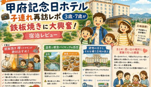 【山梨旅行】思い出の「甲府記念日ホテル」子連れ再訪レポ｜3歳・7歳が鉄板焼きに大興奮！宿泊レビュー